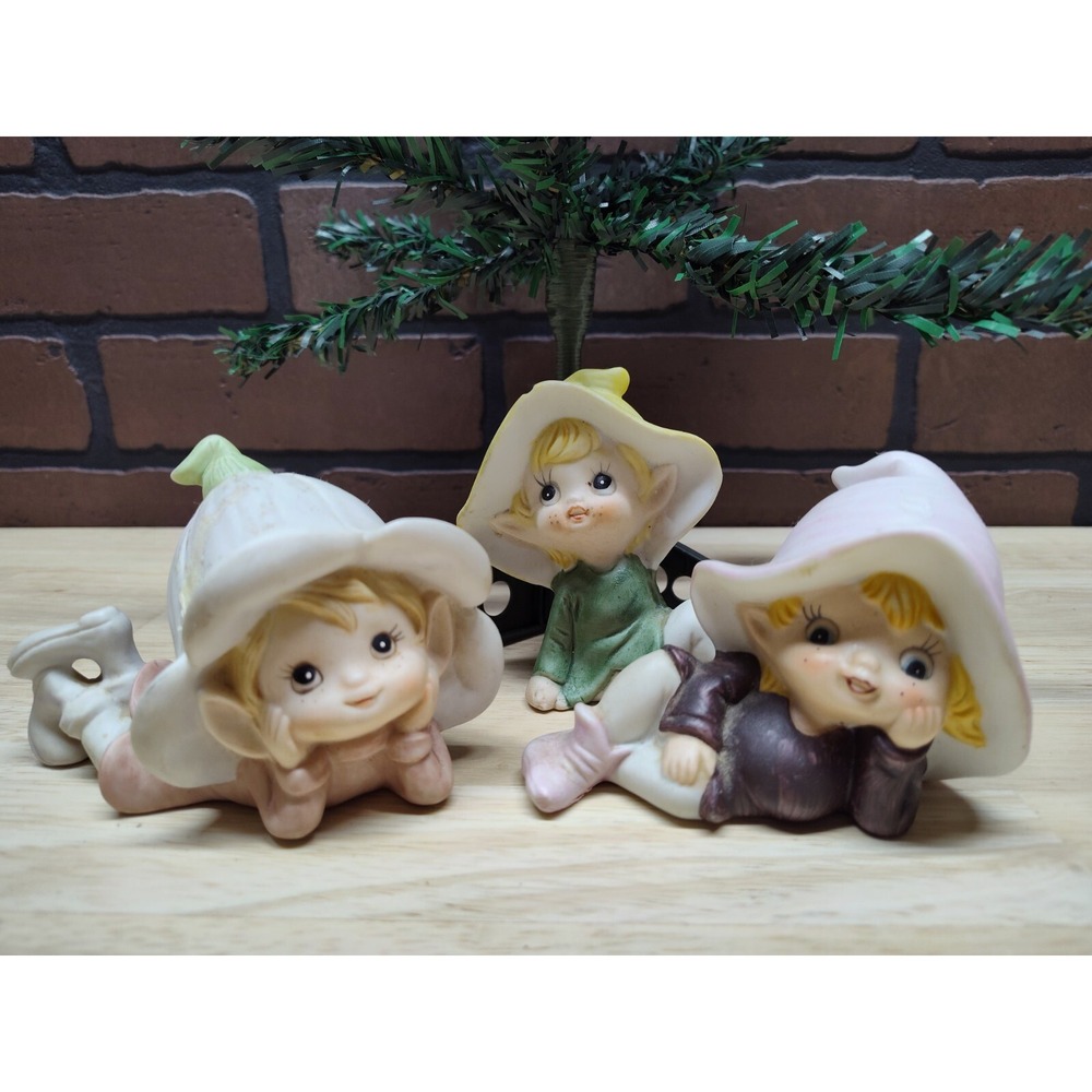 Elves Bisque figurines freckle face garden shelf display art decorations